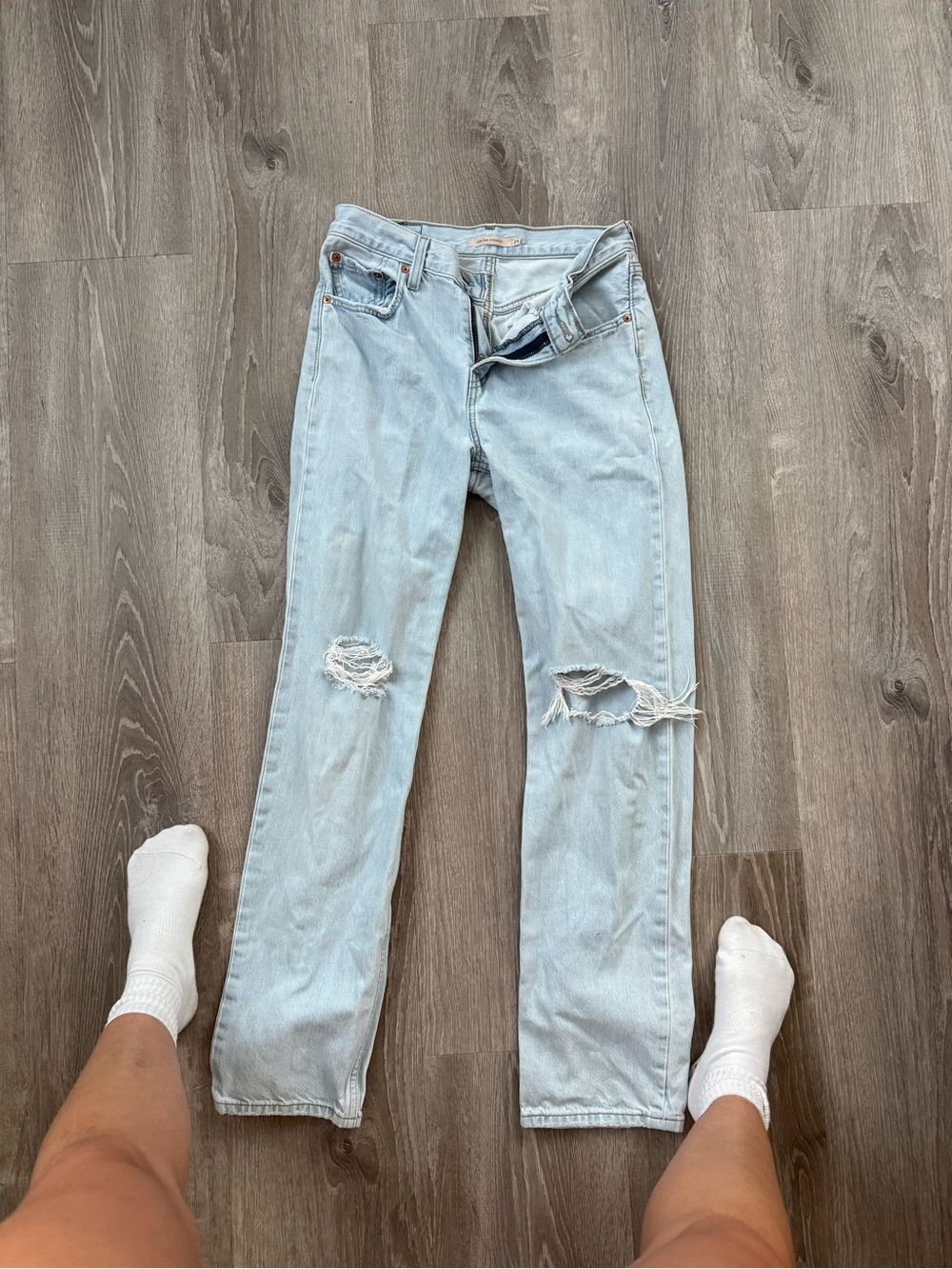 Levi's Light Blue Distressed Straight Leg Jeans